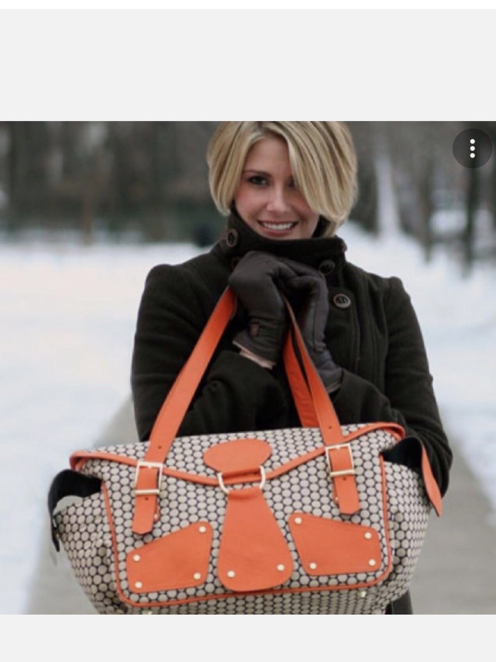 Mia Bossi Neutral Pattern Diaper Bag/Tote with Orange Accents